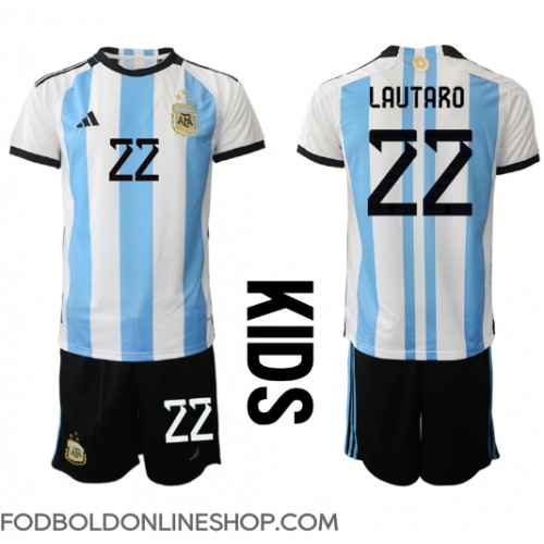 Argentina Lautaro Martinez #22 Hjemme Trøje Børn VM 2022 Kortærmet (+ Korte bukser)